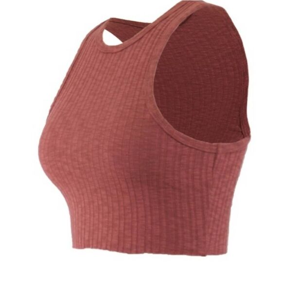 NEW Crewneck cropped tank top ribbed knit Cotton blend Rust AGRADE raw hem - Picture 2 of 10